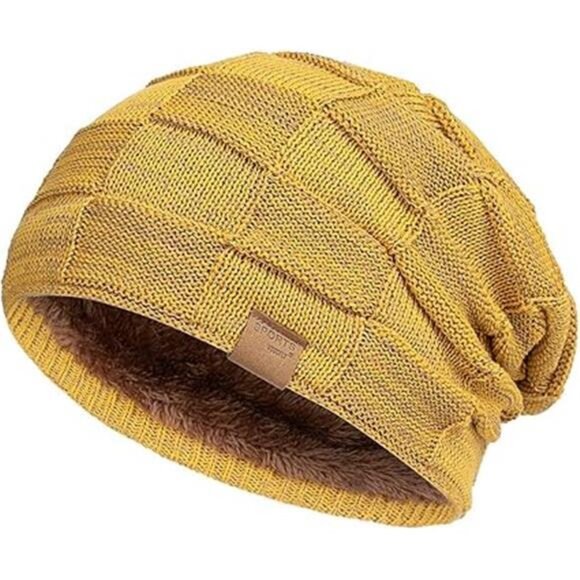 Slouchy Beanie Hats for Men Yellow - Picture 7 of 7